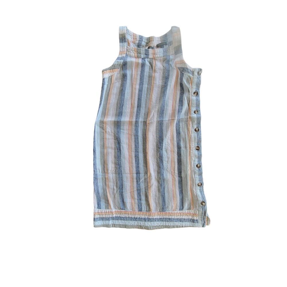 For Cynthia Linen Blend Pastel Striped Side Button Coastal Sheath Dress SZ Small